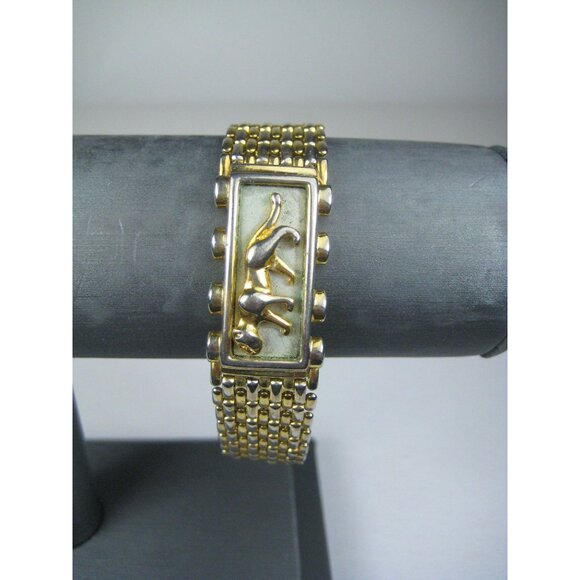 Vintage Gold Tone Panther Design Bracelet Box Clasp Chain Woven Mesh Cat Feline - Picture 1 of 8